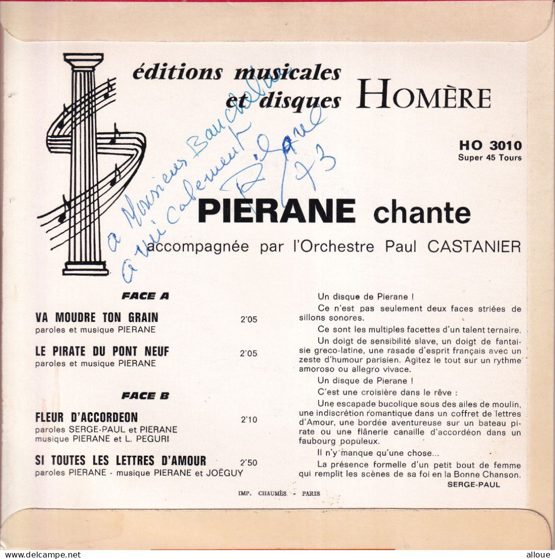 PIERANE - FR EP - VA MOUDRE TON GRAIN + 3 - AVEC DEDICACE DE PIERANE - Andere - Franstalig
