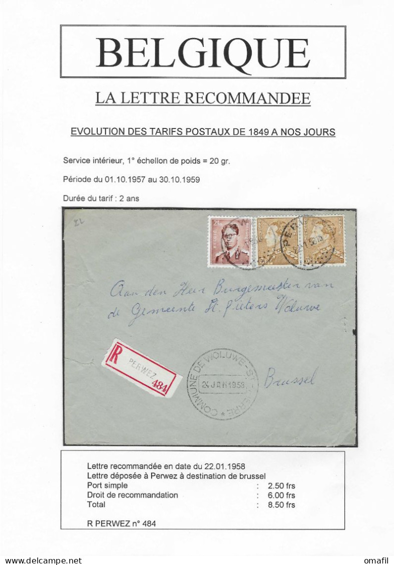 Aangetekende Brief Verstuurd Van Peruwez Naar Brussel 22.1.1958 - 1936-1951 Poortman
