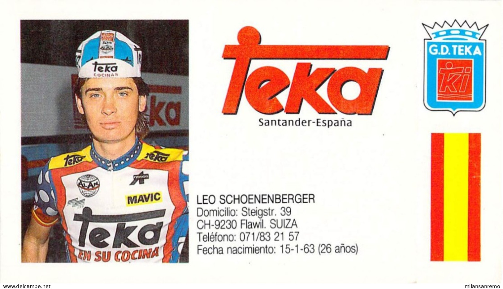 CYCLISME: CYCLISTE : TEKA PETIT FORMAT 1988:LEO SCHOENENBERGER - Radsport