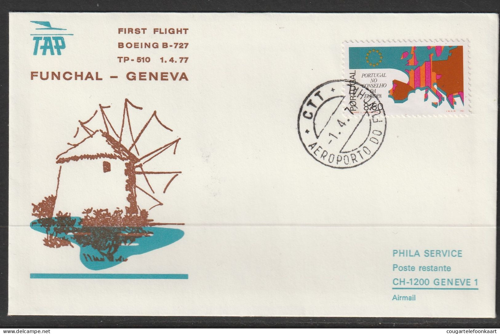 1977, TAP, Erstflug, Funchal - Genf - Cartas & Documentos