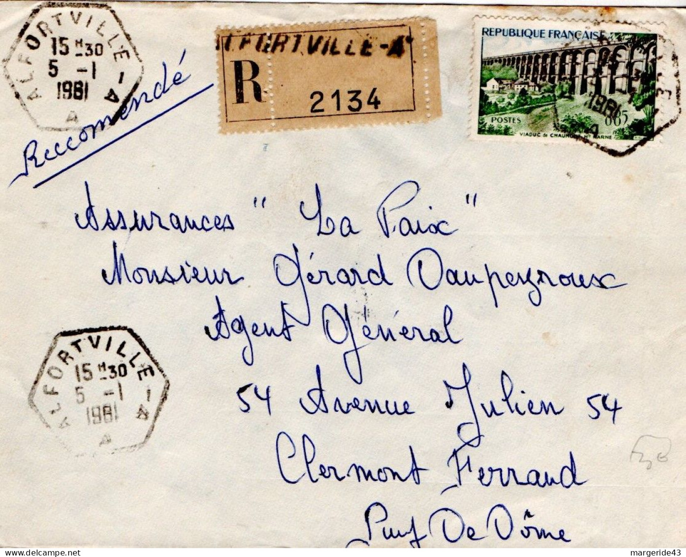 SEUL SUR LETTRE RECOMMANDEE DE ALFORTVILLE -A- 1981 - Postal Rates