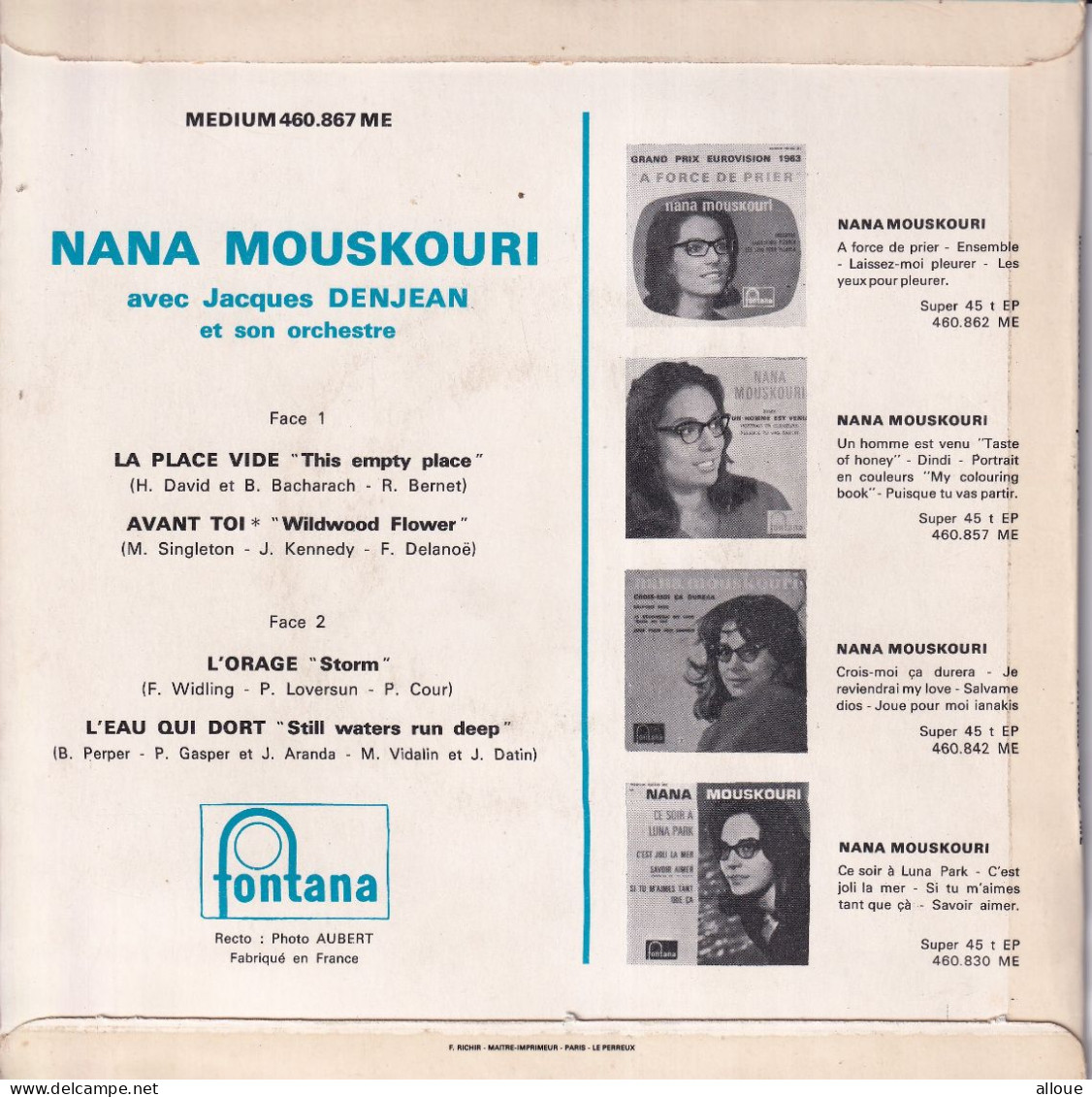 NANA MOUSKOURI - FR EP - LA PLACE VIDE (THIS EMPTY PLACE) + L'ORAGE + 2 - Andere - Franstalig