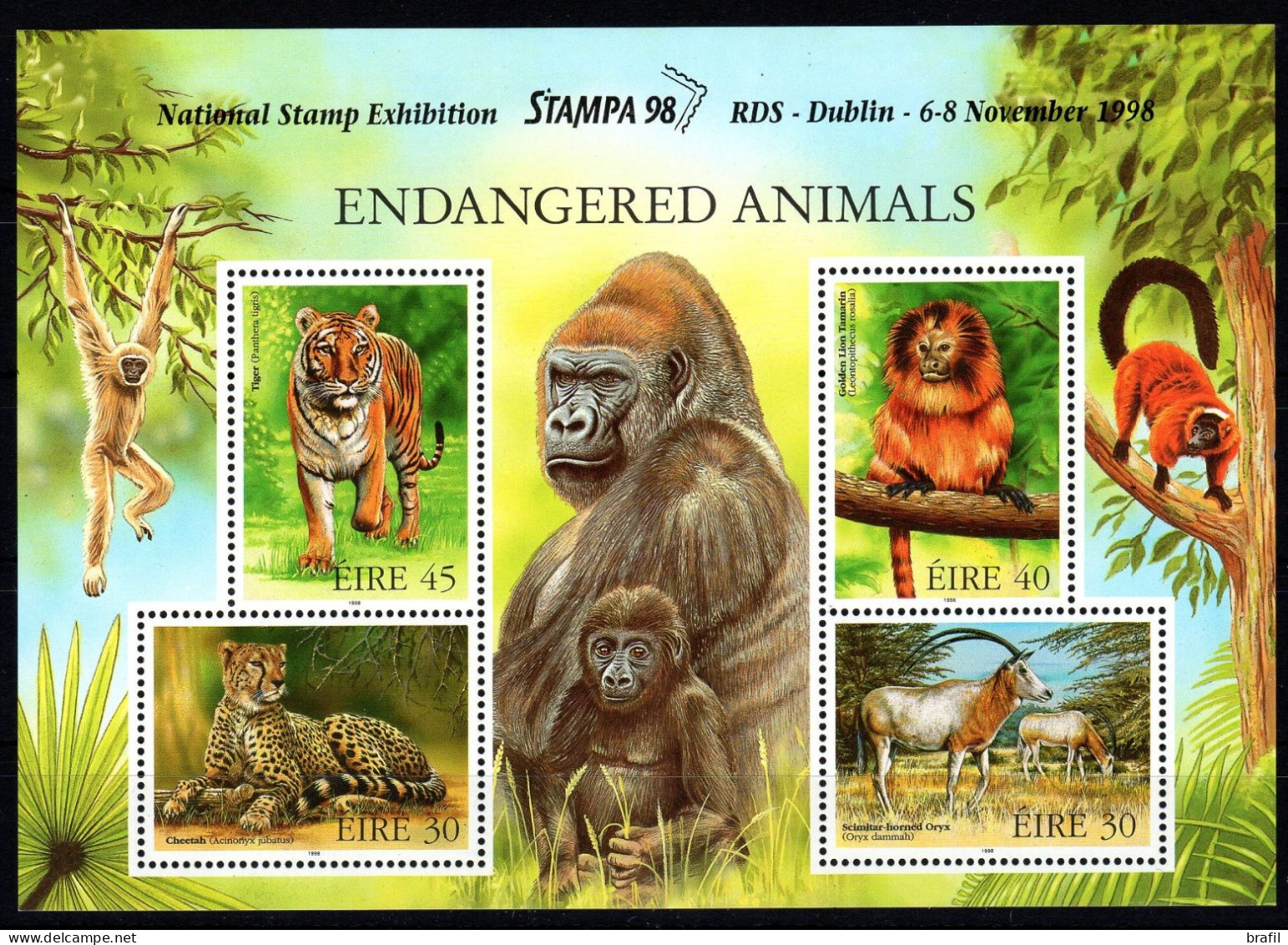 1998 Irlanda, Foglietto Stampa 98 Animali In Estinzione, Serie Completa Nuova (**) - Hojas Y Bloques