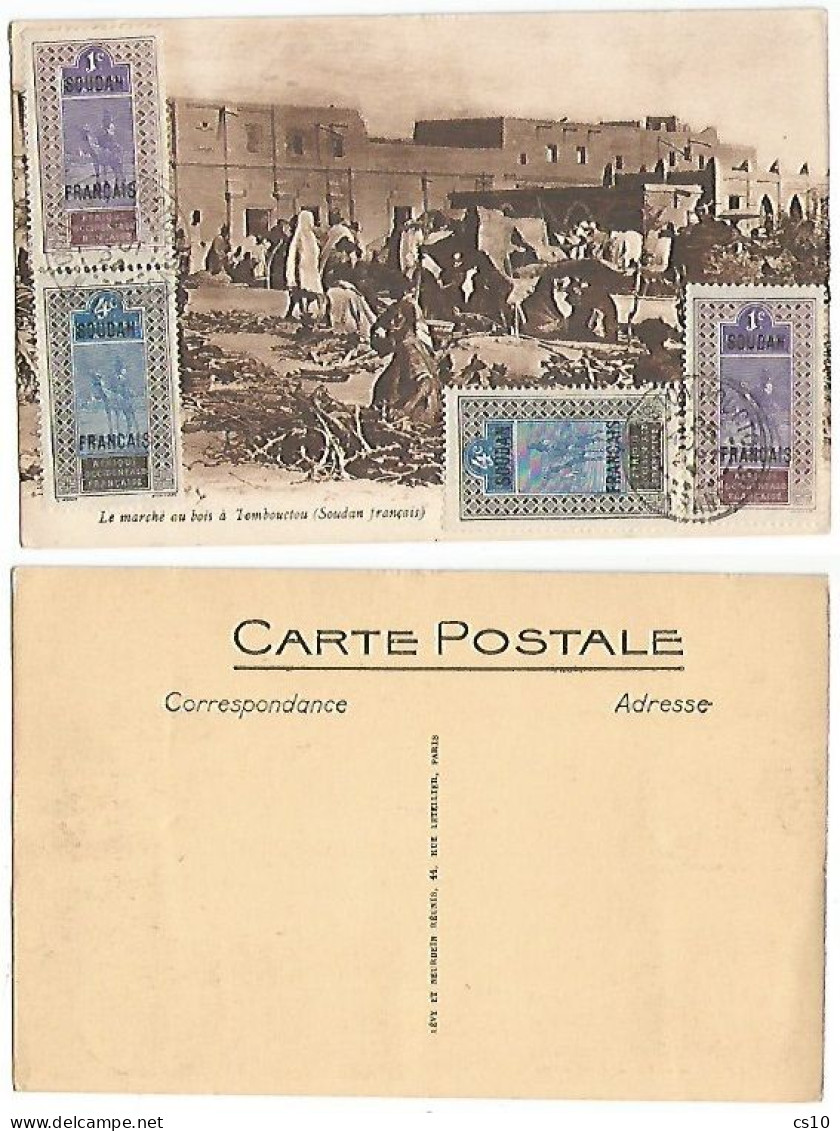 Sudan Marché Au Bois Tombouctou - Brown Pcard Avec 4 Tp Soudan Francais C.4x2 + C.1x2 Annulée Le 25aug1924 - Mercati
