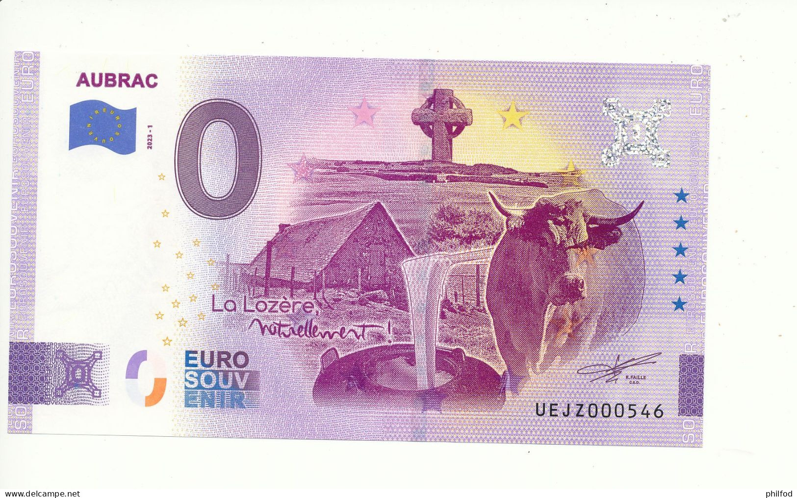 Billet Souvenir - 0 Euro - AUBRAC - UEJZ - 2023-1 - N° 546 - Kilowaar - Bankbiljetten