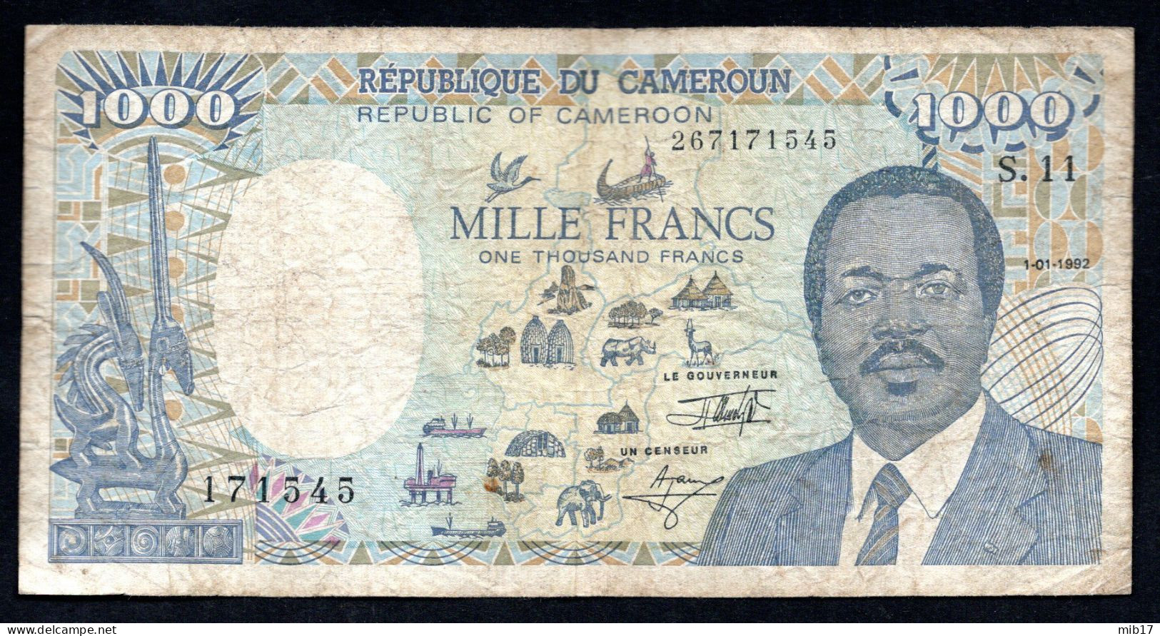 Billet Banque Cameroun 1000 Frs - 1992 TB - Kameroen
