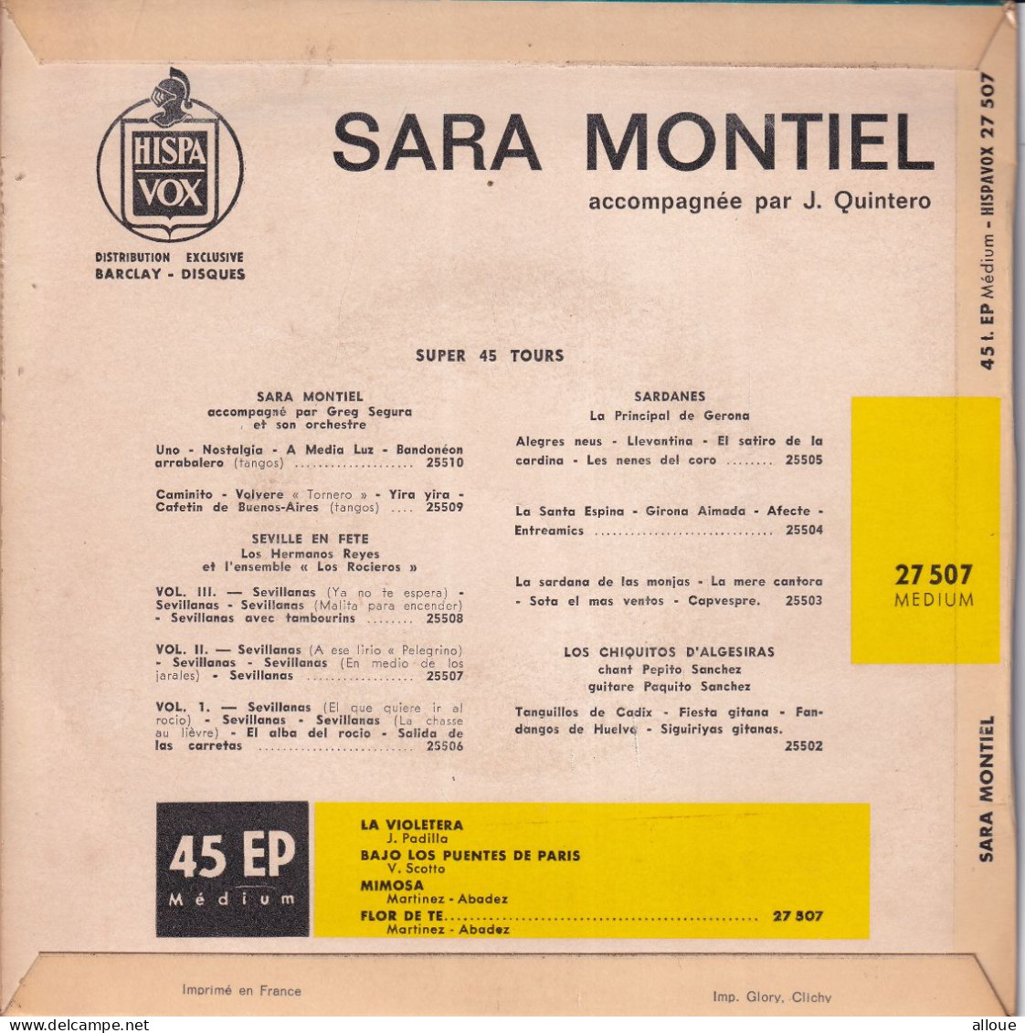 SARA MONTIEL - FR EP - LA VIOLETERA + 3 - Other - Spanish Music