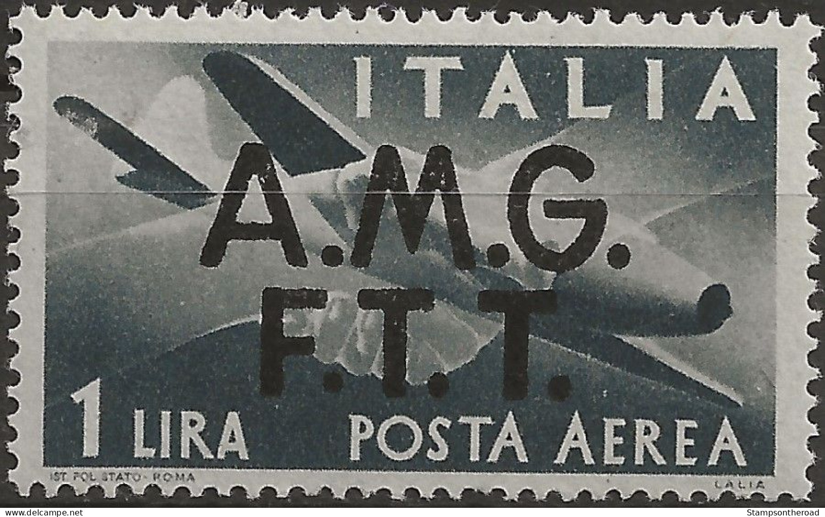 TZAA1N - 1947 Trieste Zona A, Sass. Nr. 1, P.A., Francobollo Nuovo Senza Linguella **/ - Correo Aéreo