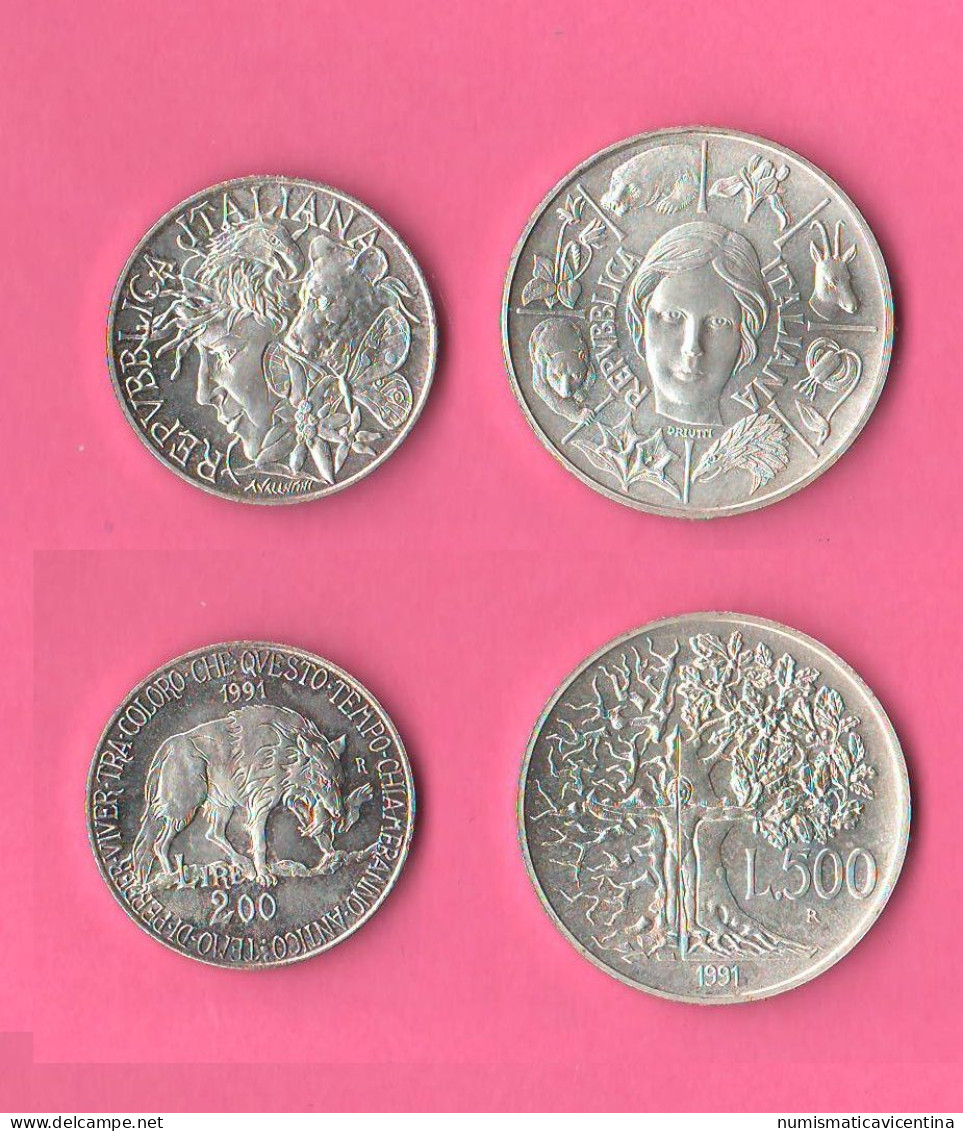 Italia 200 + 500 Lire 1991 Italian Flora & Fauna Italie Italy Silver Coin - Gedenkmünzen