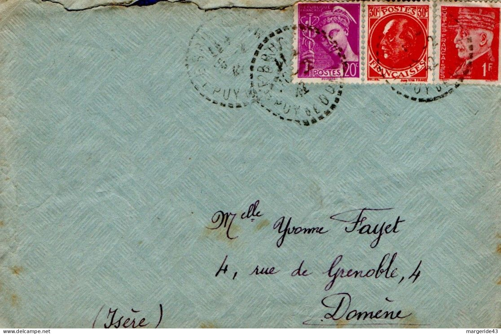 AFFRANCHISSEMENT COMPOSE SUR LETTRE DE LE BRUGERON PUY DE DOME 1942 - Postal Rates