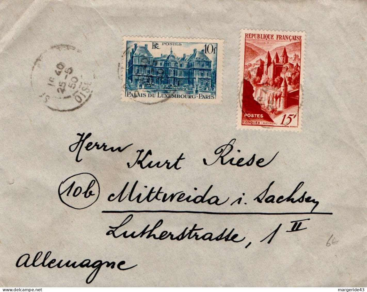 AFFRANCHISSEMENT COMPOSE SUR LETTRE DE SERIFONTAINE OISE 1950 - Posttarife