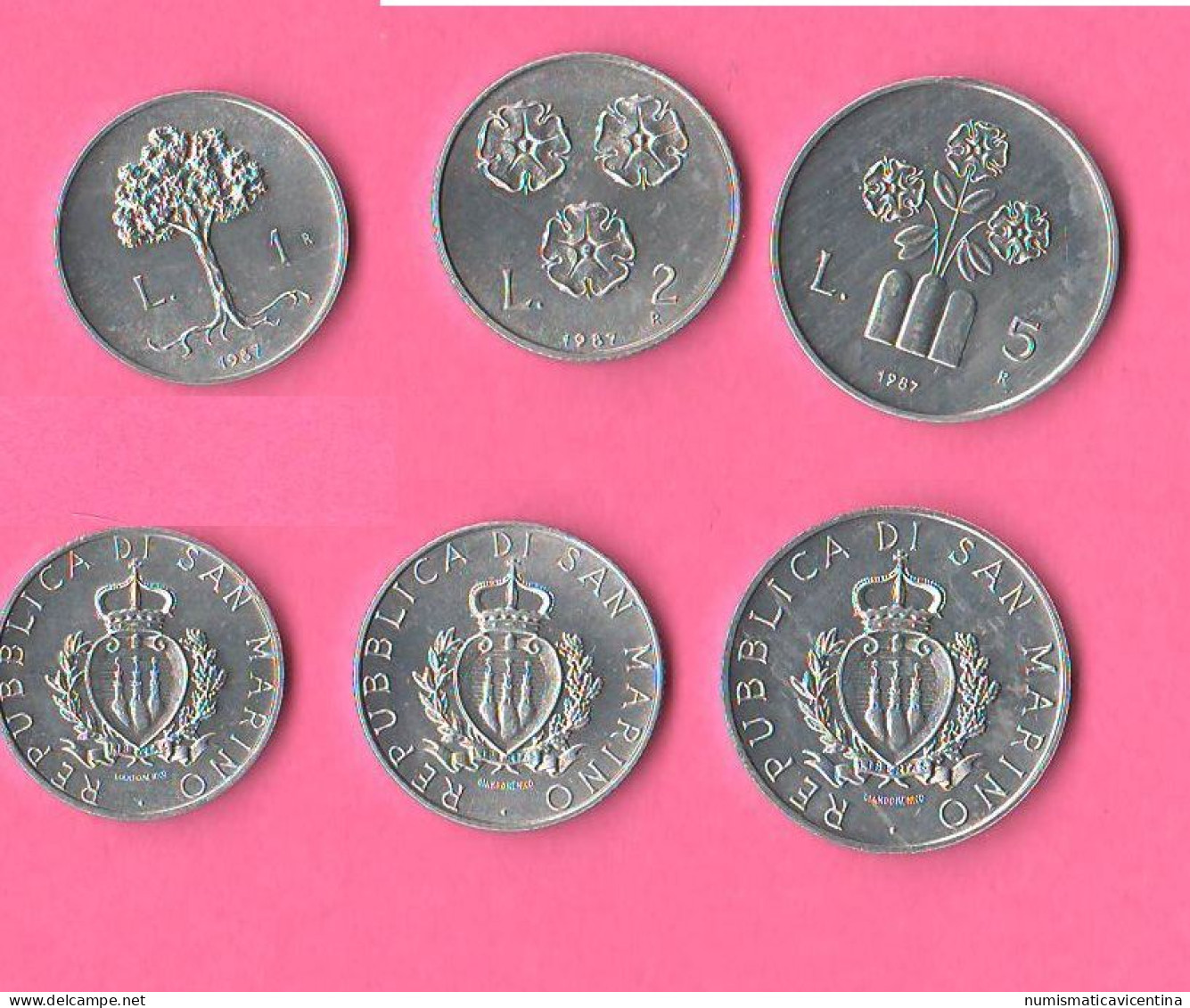 San Marino 1 + 2 + 5 Lire 1987 Saint Marin Aluminum Coin - San Marino