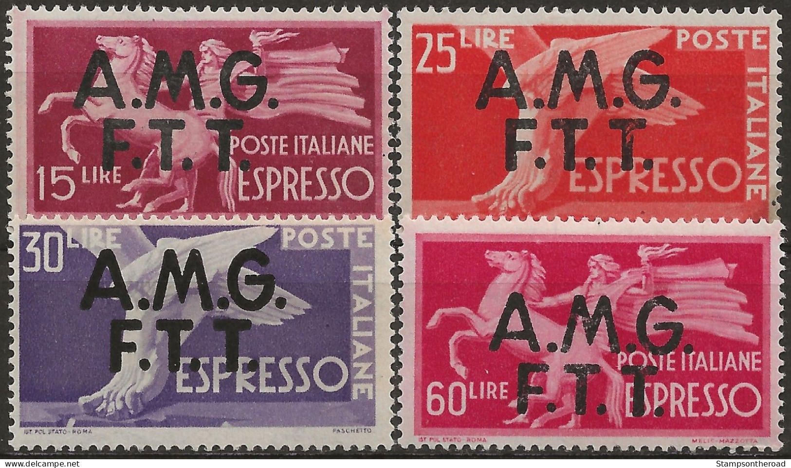 TZAE1-4L - 1947/48 Trieste Zona A, Sass. Nr. 1/4, Espressi, Serie Cpl. Di 4 Francobolli Nuovi Con Traccia Di Linguella * - Express Mail