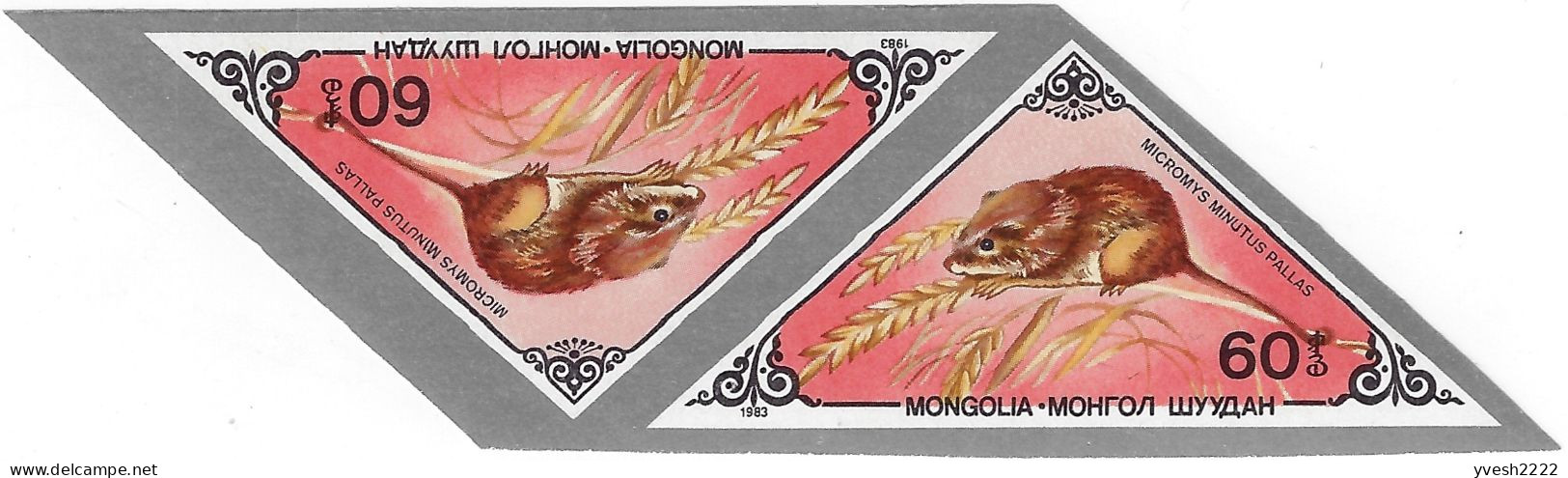 Mongolie 1983 Y&T 1271 à 1277 non dentelés en paires. Pika, gerboise, écureuil, souris, hérisson, musaraigne, tamia