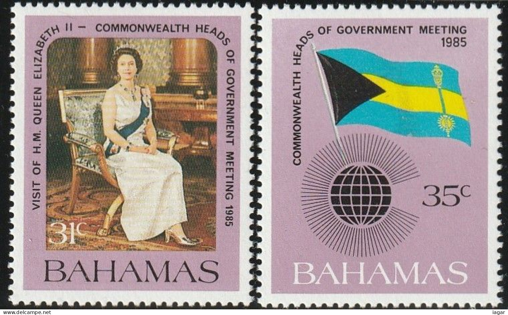 THEMATIC FLAG:  COMM. HEADS OF GOVERNMENT MEETING. QUEEN EII, FLAG OF THE BAHAMAS, COMMONWEALTH EMBLEM    -  BAHAMAS - Francobolli