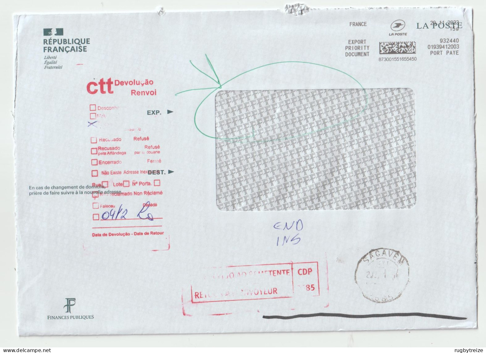 7656 - RTS NPAI RETURN TO SENDER PO  Retour à L'envoyeur 2023 SACAVEM - Storia Postale