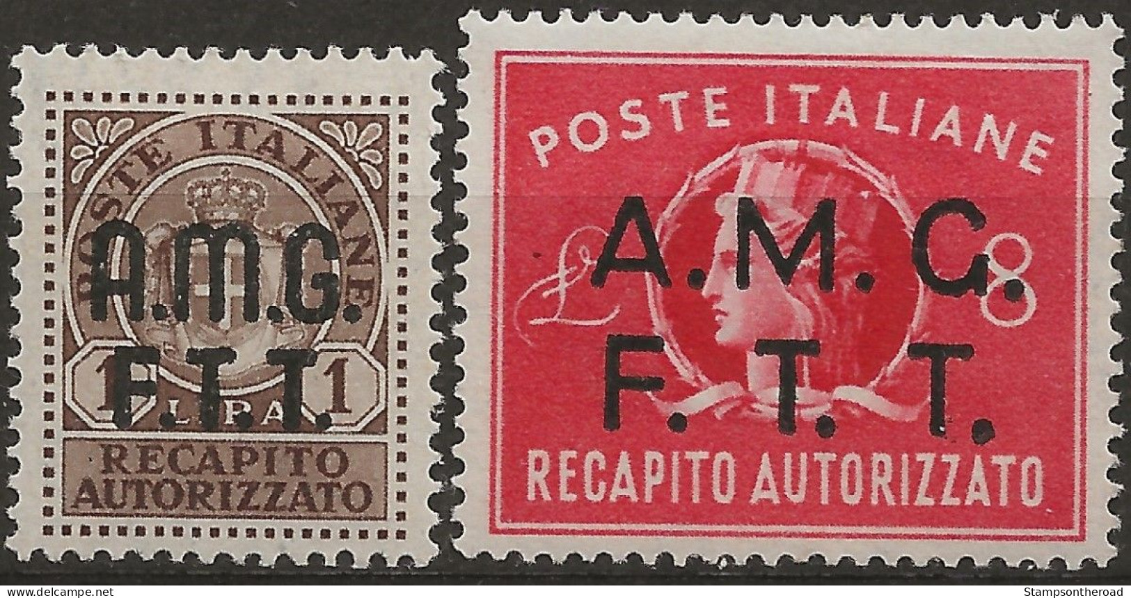 TZARA1-2L1 - 1947 Trieste Zona A, Sass. Nr. 1/2, Recapito Autorizzato, Serie Di 2 Francobolli Nuovi Con Linguella */ - Other & Unclassified
