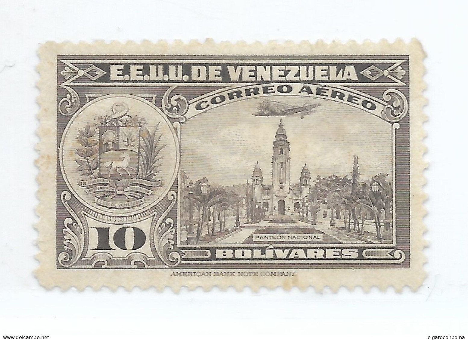 VENEZUELA 1938 OIL WELLS AIRPLANE COAT 10 B VIOLET MH SCOTT C112 MI 283 - Venezuela