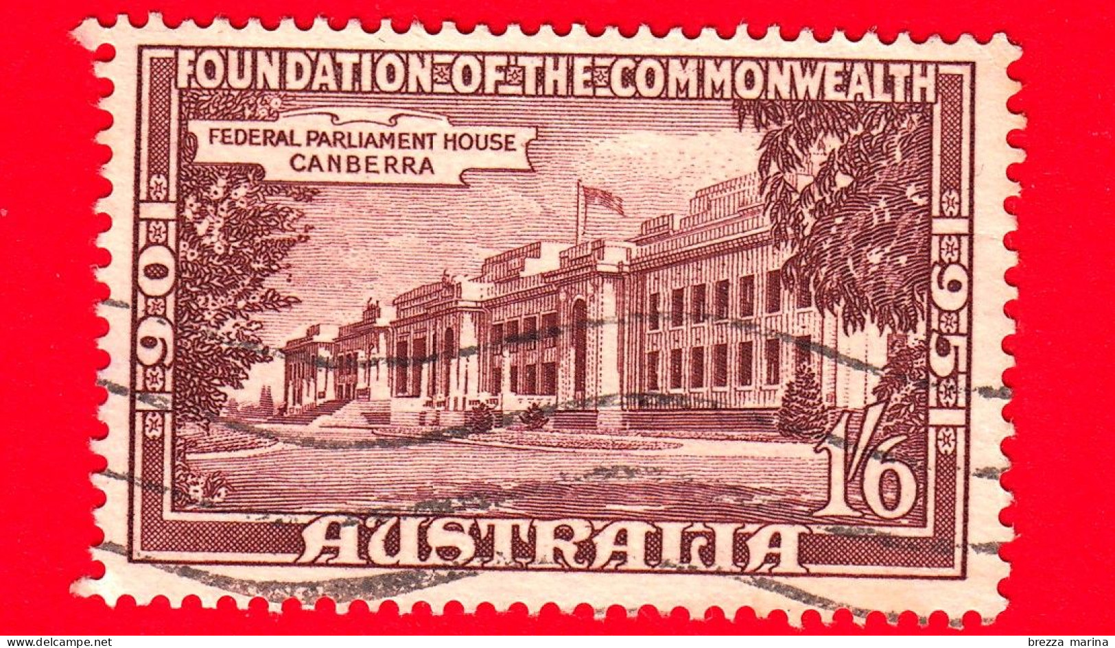 AUSTRALIA ~  Usato ~ 1951 - 50° Anniversario Della Fondazione Del Commonwealth - Federal Parliament House, Canberra - 1' - Used Stamps