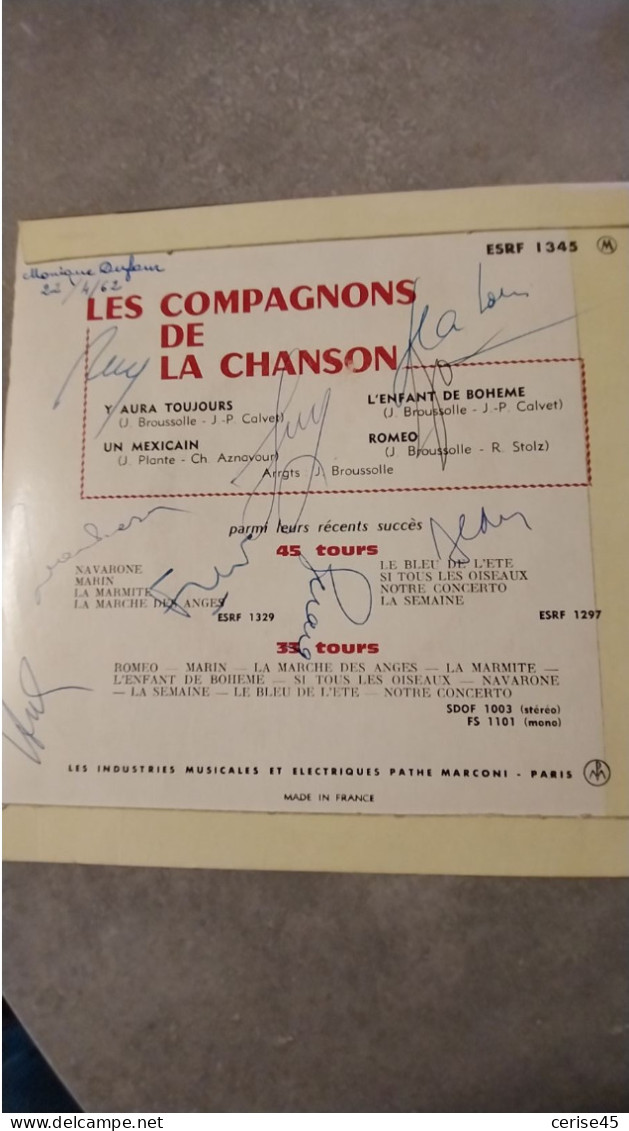 45 Tours Les Compagnons De La Chanson Y'aura Toujours - Andere - Franstalig