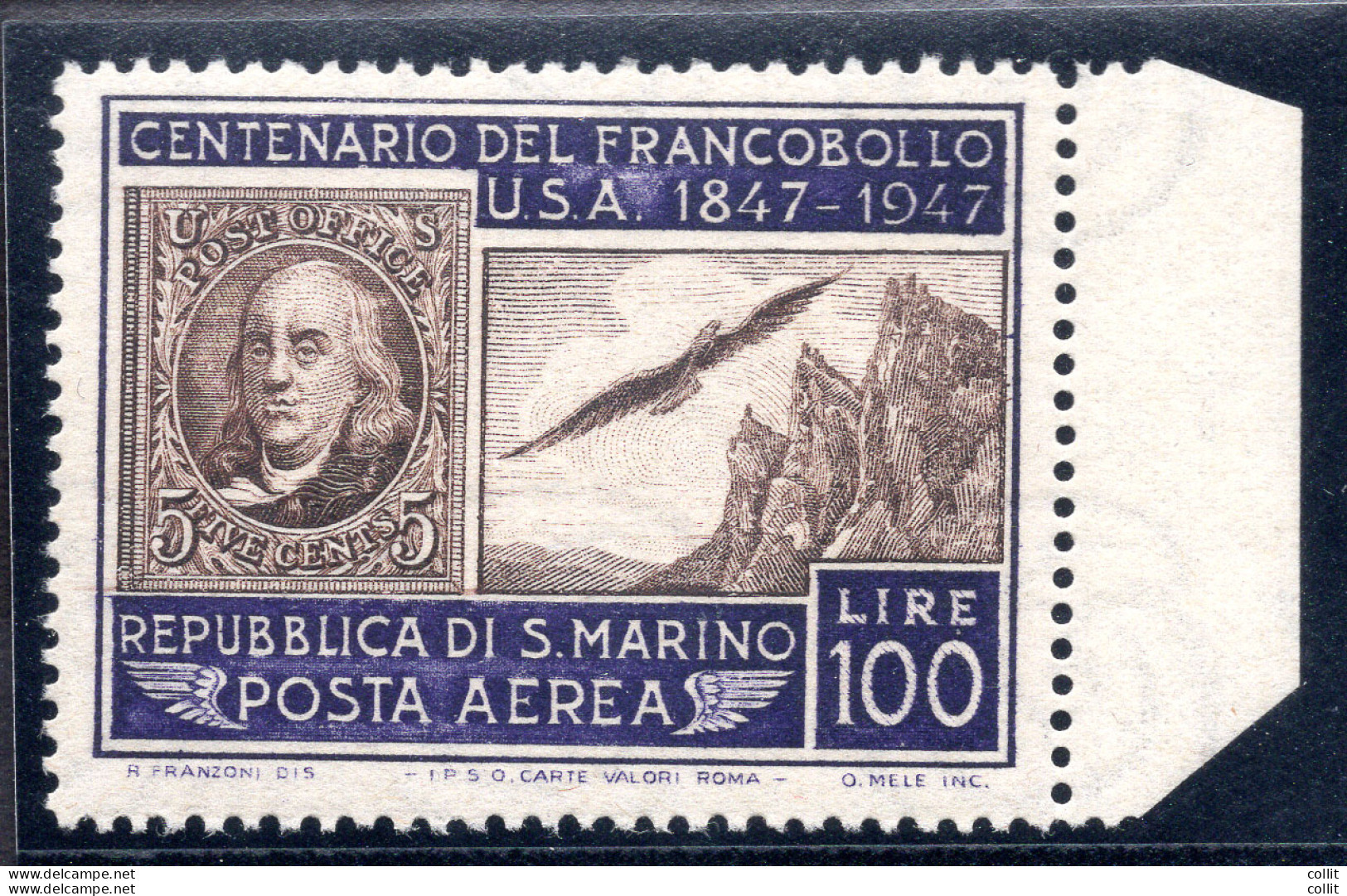 Centenario USA Lire 100 Posta Aerea Filigrana In Posizione ND - Unused Stamps