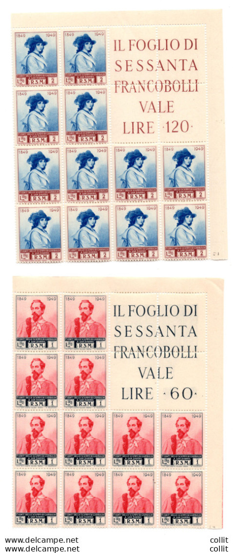 Garibaldi 1949 Blocchi Angolari Con Diciture Marginali - Ungebraucht