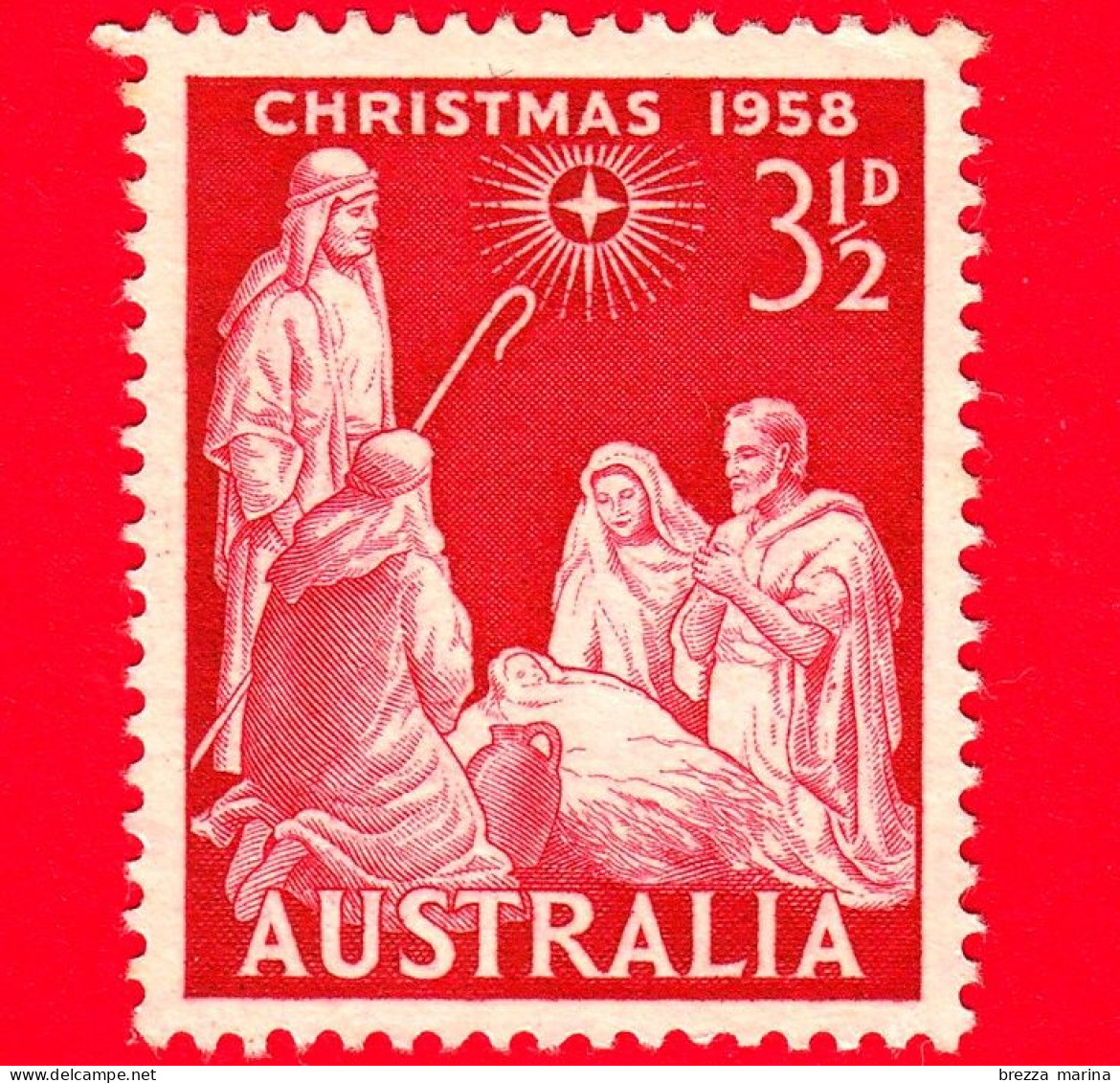 AUSTRALIA ~  Usato ~ 1958 - Natale - Adorazione Di Cristo - 3 ½ - Gebraucht