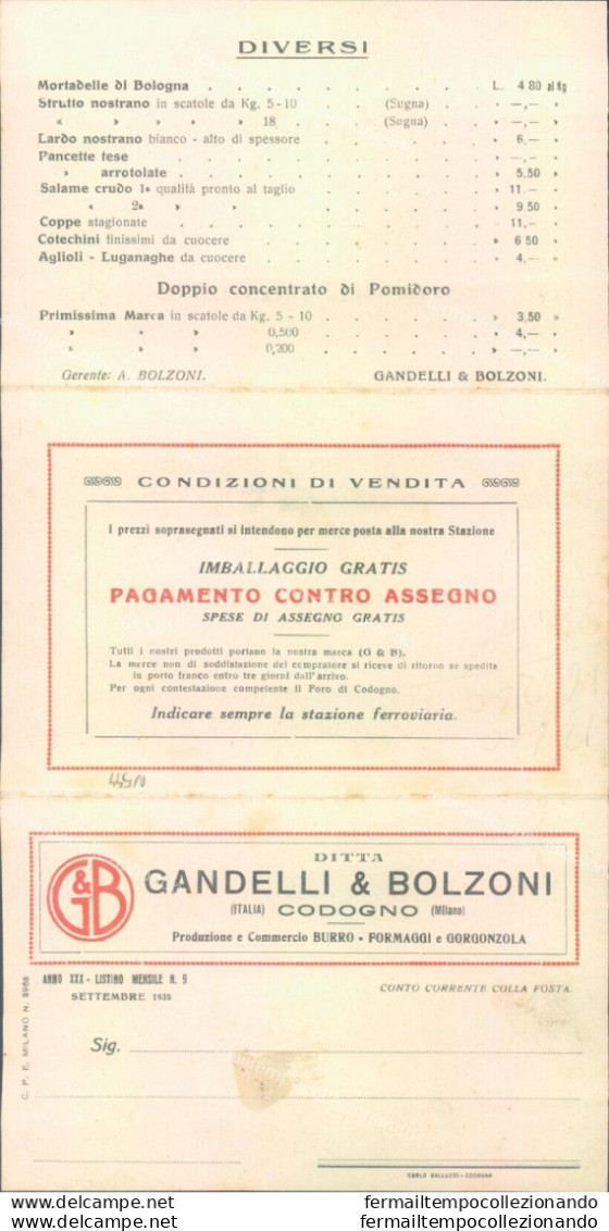 N544 Cartolina Codogno Ditta Gandelli E Bolzoni Tripla Listino Provincia Di Lodi - Lodi