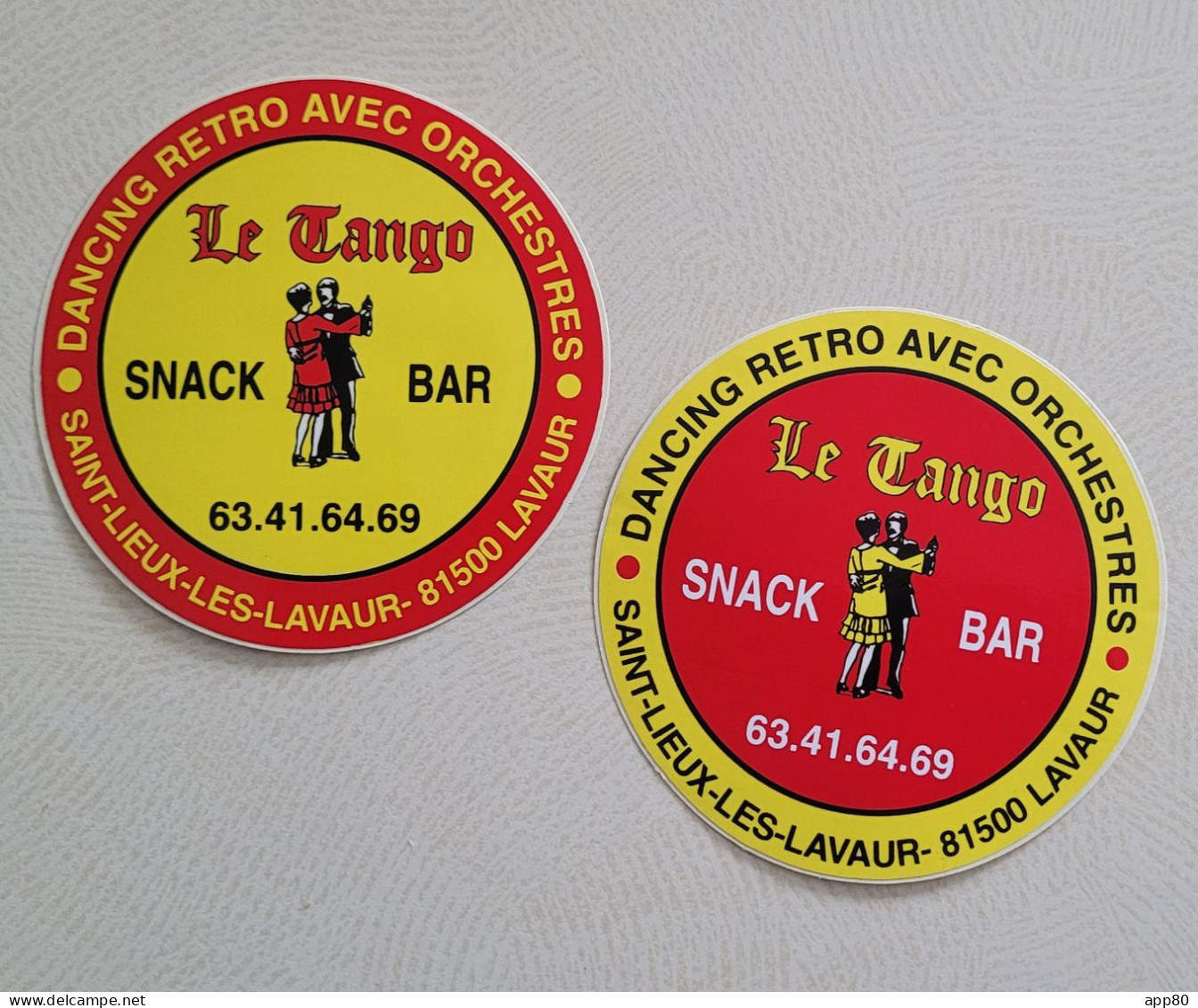 Lot De 2 Autocollants Vintage Dancing Retro Le Tango Snack Bar Saint Lieux Les Lavaur 81500 - Autocollants