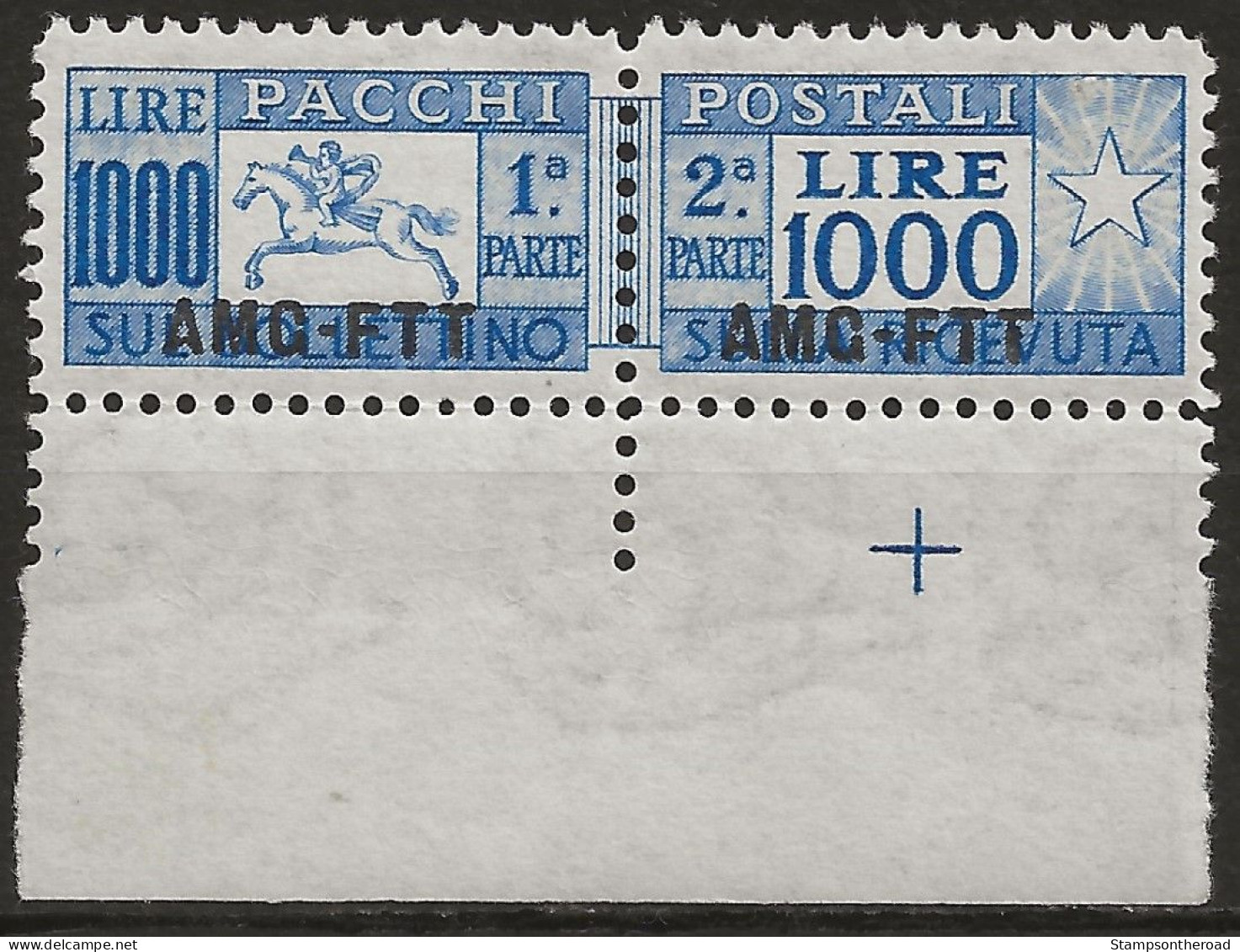 TZAPP26/IN - 1954 Trieste Zona A, Sass. Nr. 26/I, Pacchi Postali, Francobollo Senza Linguella **/ Il Cavallino - Colis Postaux/concession