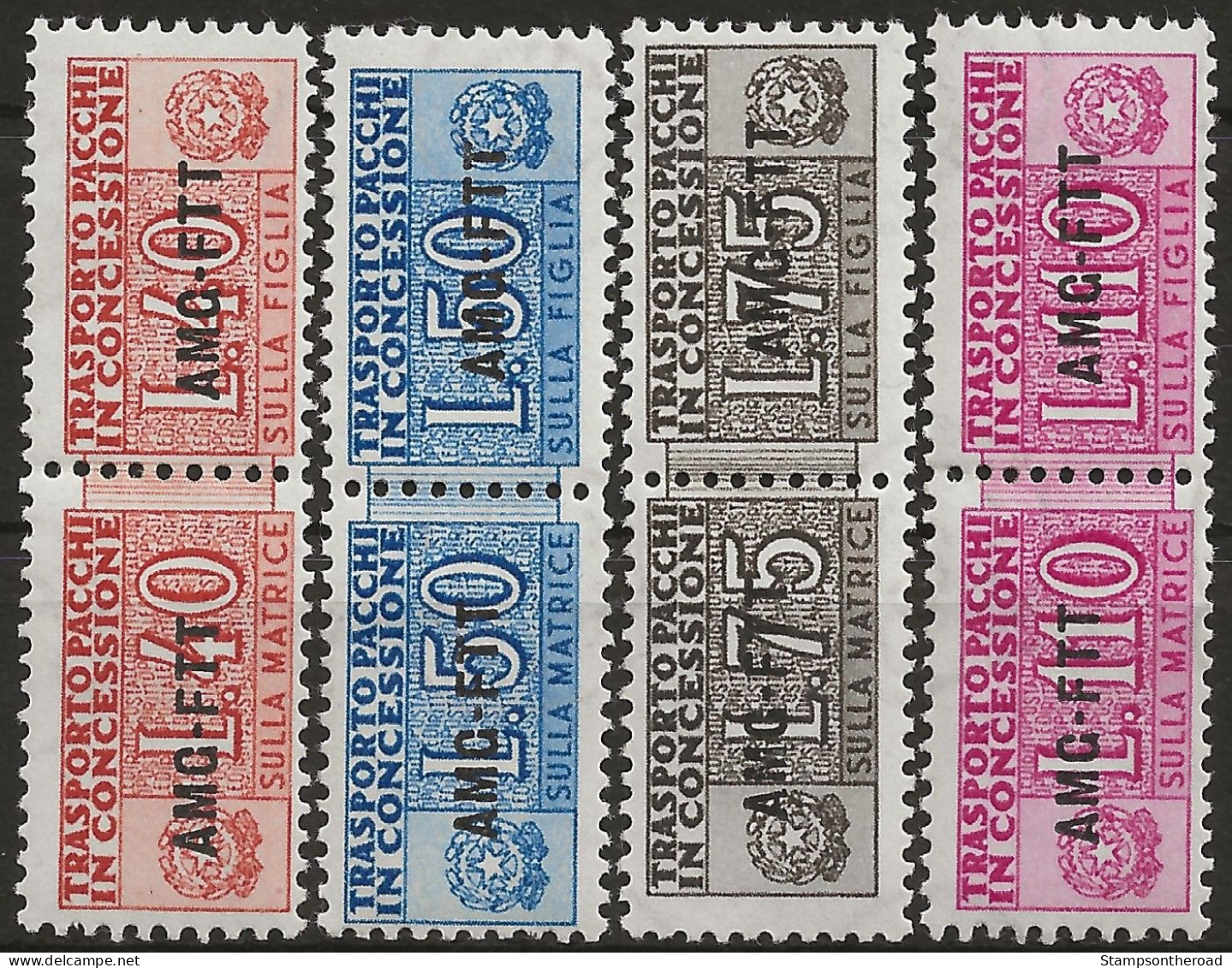 TZAPC1-4L - 1953 Trieste Zona A, Sass. Nr. 1/4, Pacchi In Concessione, Serie Di 4 Francobolli Nuovi Con Linguella */ - Postal And Consigned Parcels