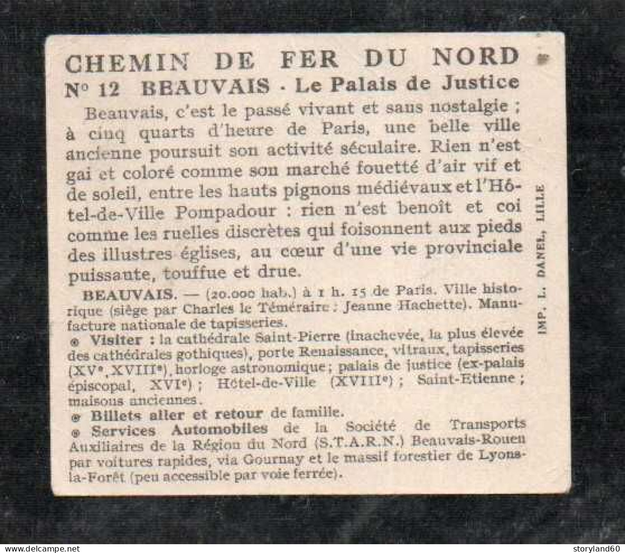 Beauvais Chemin De Fer Du Nord Vignette Touristique 12 Beauvais Le Palais De Justice , Palais épiscopal Et Autocar - Chemin De Fer