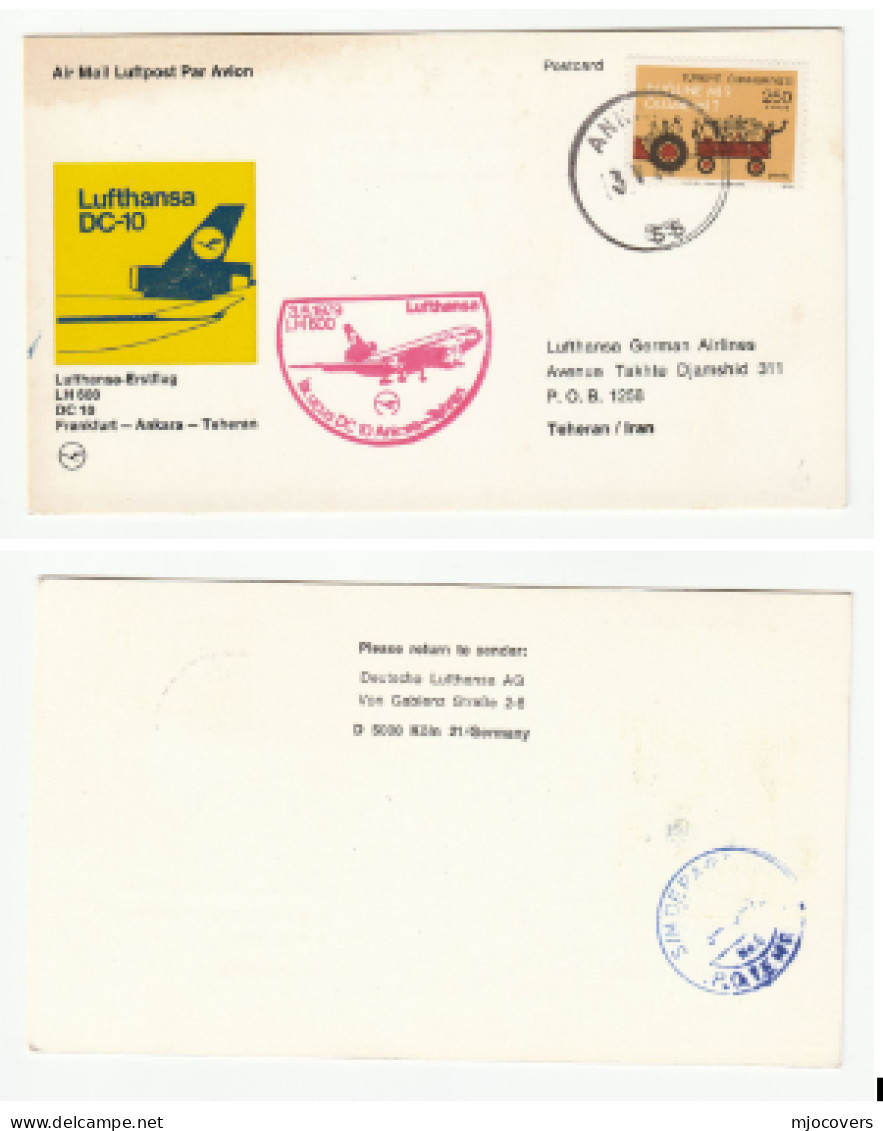 FIRST Flight TURKEY To IRAN 1979 Lufthansa Cover Card Aviation Stamps - Iran