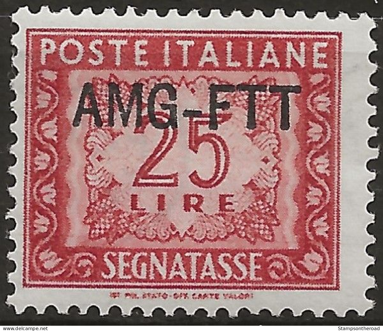 TZAS25AL - 1954 Trieste Zona A, Sass. Nr. 25A, Segnatasse, Francobollo Nuovo Con Traccia Di Linguella */ - Strafport