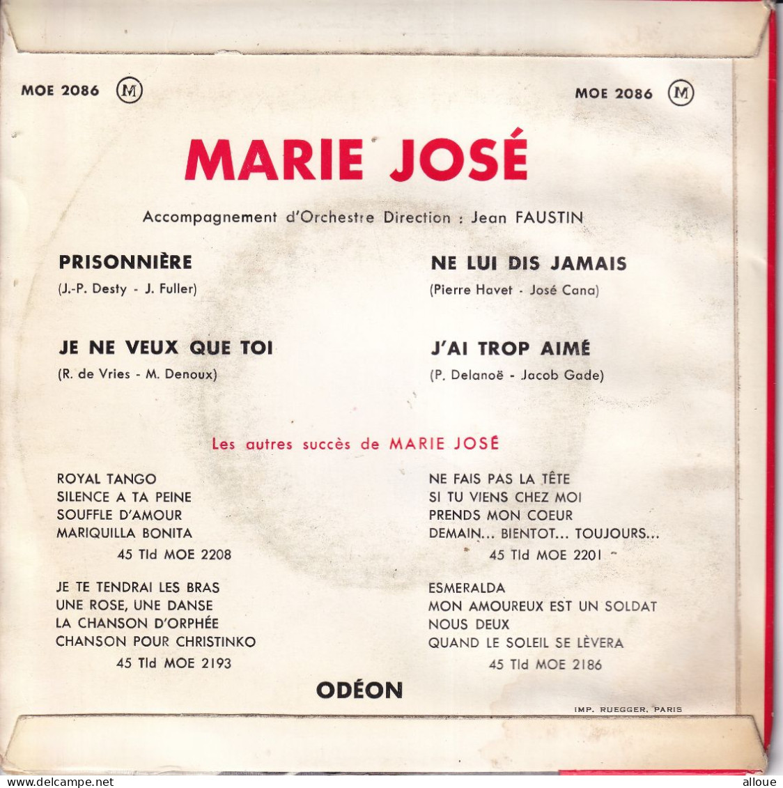 MARIE JOSE - FR EP -  PRISONNIERE + 3 - Andere - Franstalig