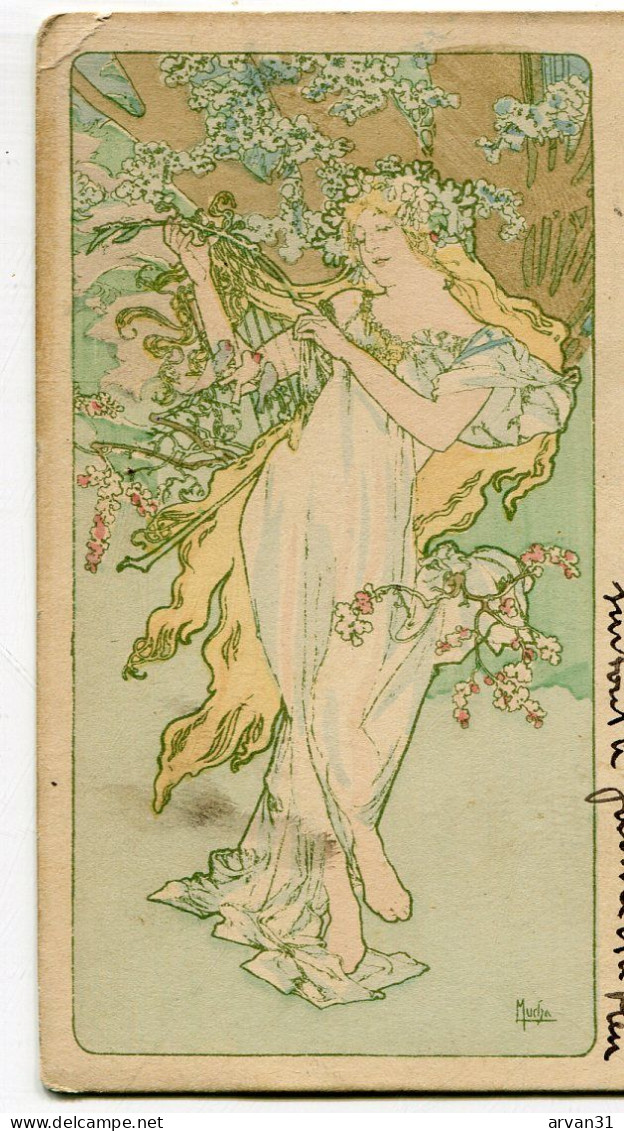 Alphonse  M U C H A  -  SERIE 1 Des 4 SAISONS - PRINTEMPS -  BELLE CARTE ORIGINELLE  - - Mucha, Alphonse