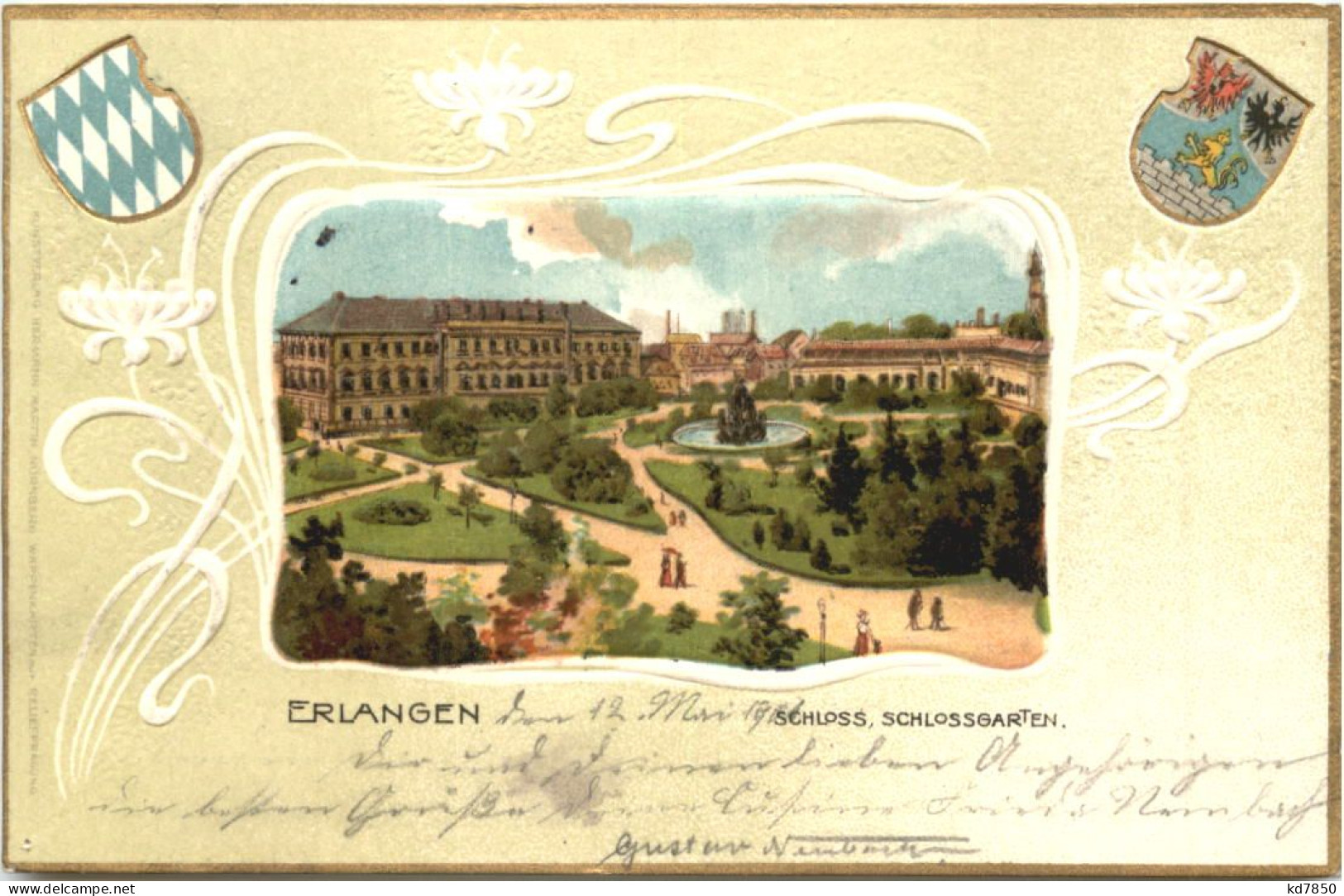 Erlangen - Schloss - Litho Prägekarte - Erlangen