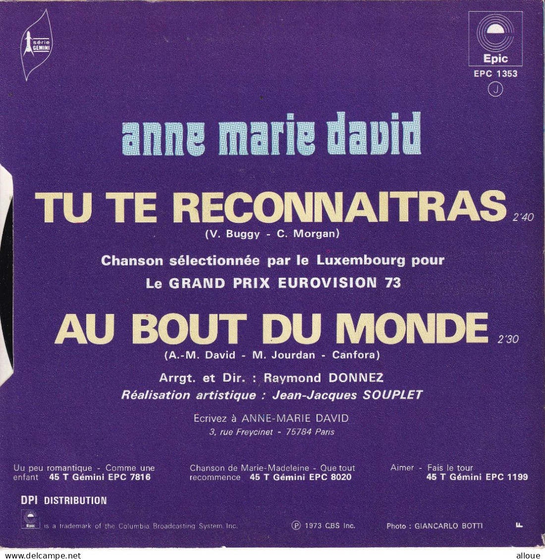 ANNE MARIE DAVID - FR SP - TU TE RECONNAITRAS + 1 - Andere - Franstalig