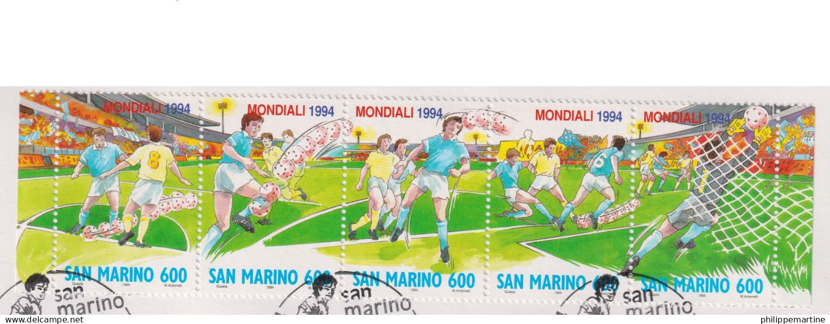 Saint Marin 1994 - YT 1370 à 1374 (o) Sur Fragment - Coupe Du Monde De Football Aux Etats Unis - Oblitérés