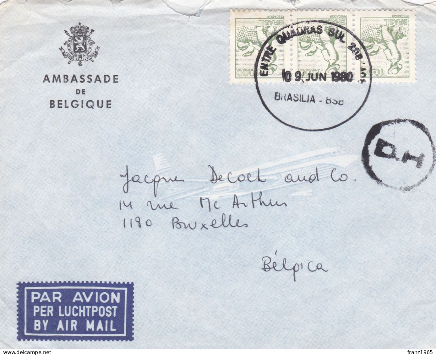 From Bresil To Belgium - 1980 - Covers & Documents