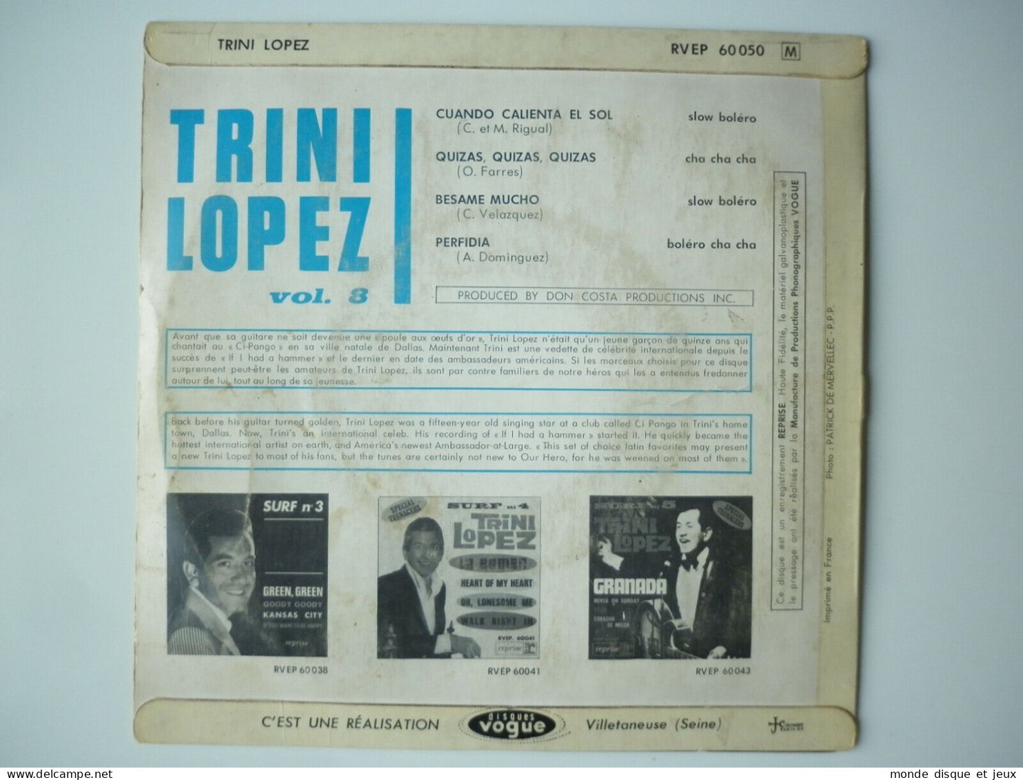 Trini Lopez ‎45Tours EP Vinyle N°8 Cuando Calienta El Sol - 45 Toeren - Maxi-Single