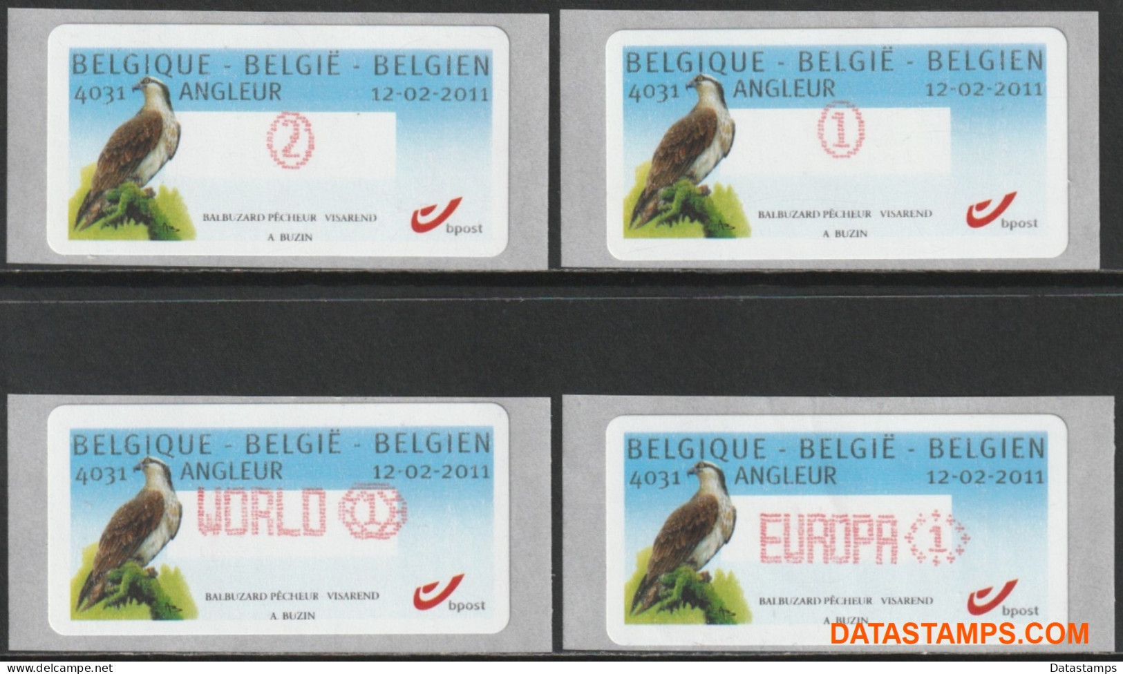 België 2011 - Mi:Autom 72, Yv:TD 80, OBP:ATM 129 Set, Machine Stamp - XX - Osprey Buzin - Ungebraucht