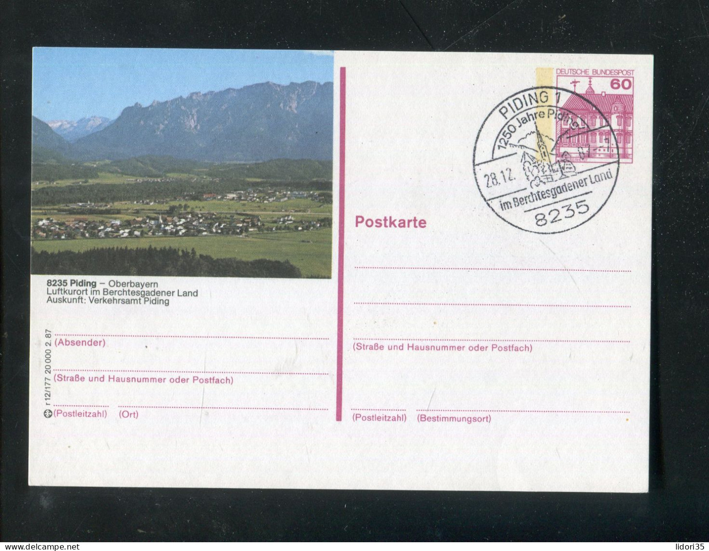 "BUNDESREPUBLIK DEUTSCHLAND" 1987, Bildpostkarte Mit Bildgleichem Stempel Ex "PIDING" (L0023) - Bildpostkarten - Gebraucht