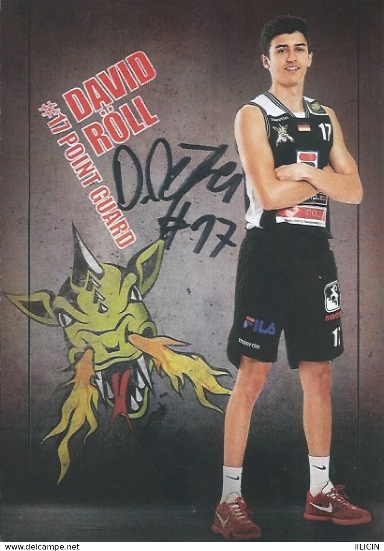 Trading Cards KK000630 - Basketball Germany Artland Dragons Quakenbrück 10.5cm X 15cm HANDWRITTEN SIGNED: David Röll - Kleding, Souvenirs & Andere