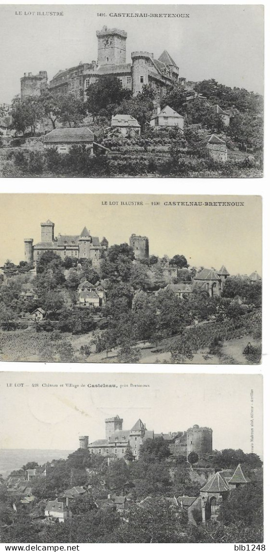 [46] Lot > 3CPA Castelnau Bretenoux Chateau Et Village - Bretenoux