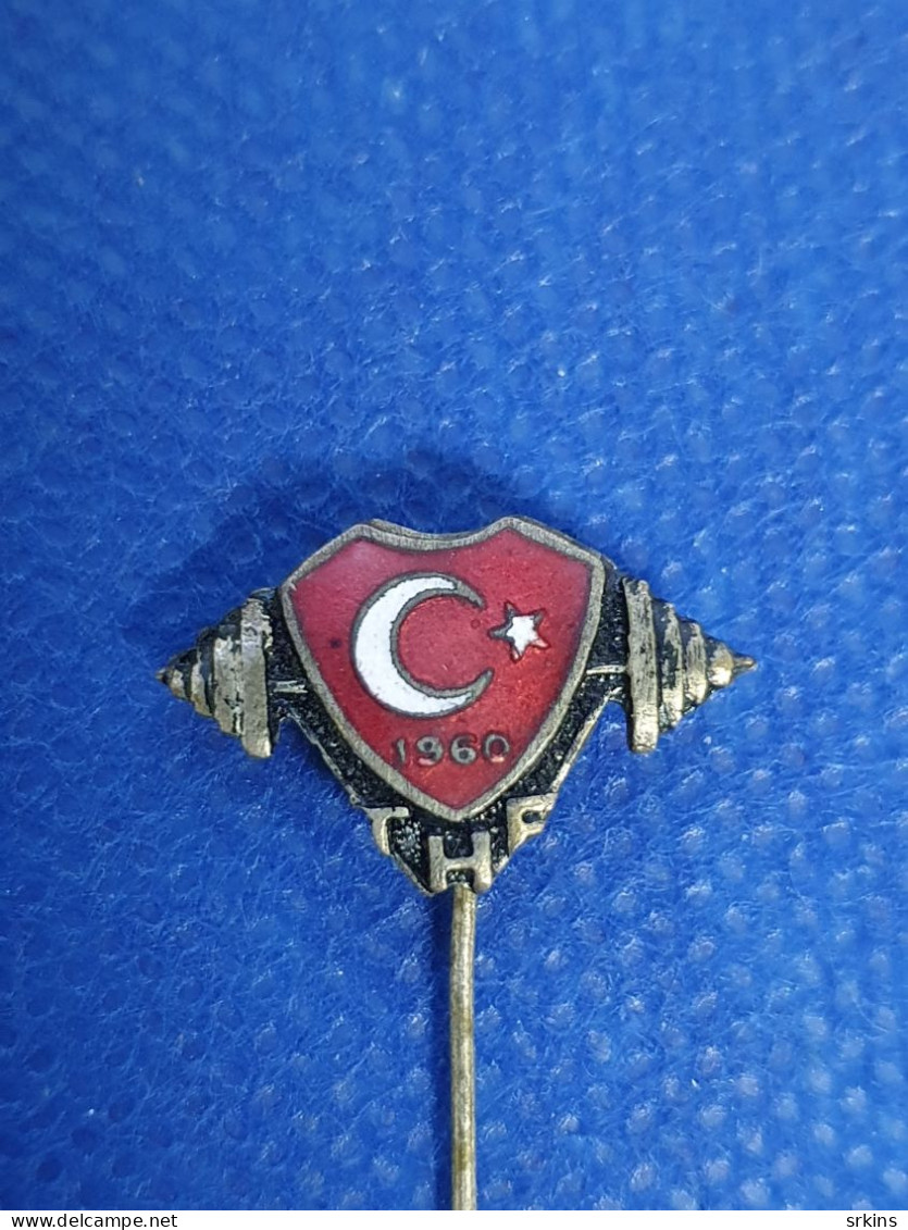 Enamel Pin Badge Turkish Turkey Weightlifting Association Federation 1960 - Weightlifting