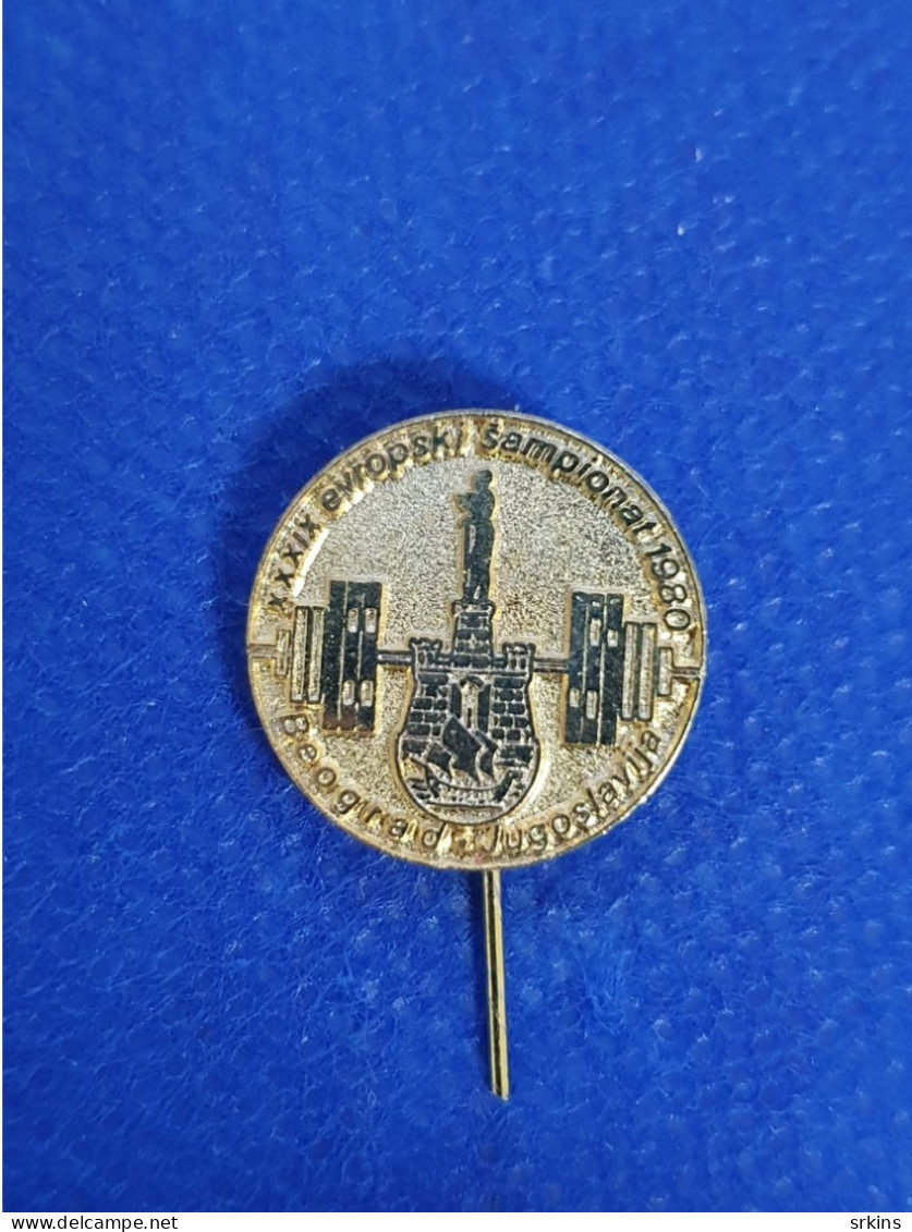 Pin XXXIX Weightlifting European Championship 1980 Belgrade Yugoslavia Pin Badge - Weightlifting