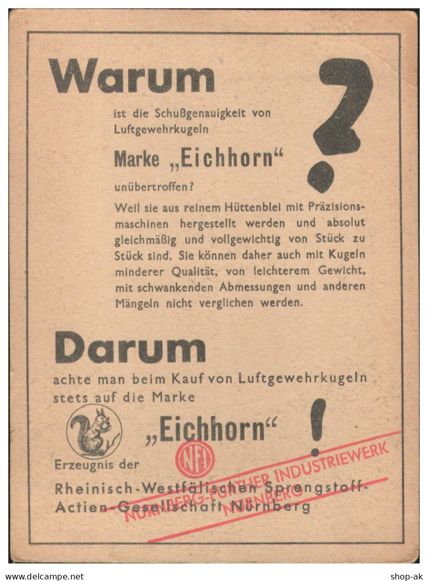 XX19476/ Eichhorn Luftgewehrkugeln H. Utendoprfer, Nürnberg Werbung Ca.1925 - Pubblicitari