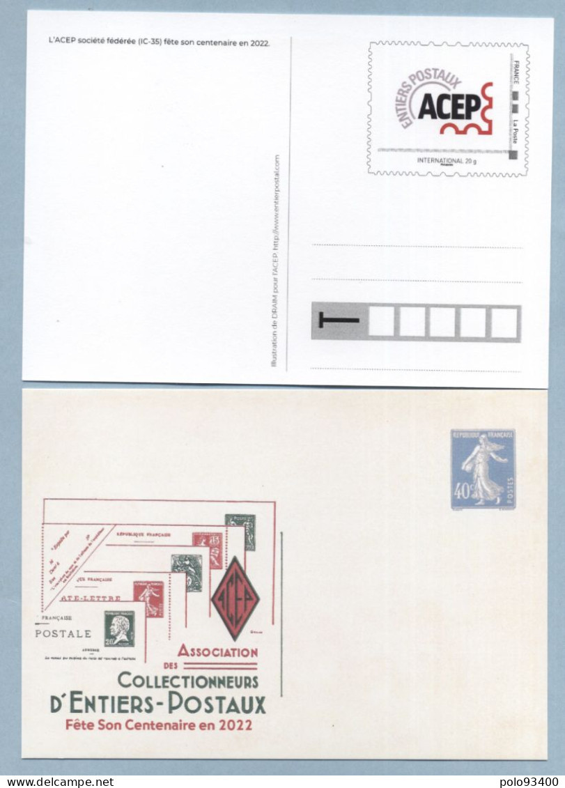 2023 CENTENAIRE ACEP  LOT DE DEUX CARTES LETTRE INTERNATIONAL ET LETTRE VERTE - Prêts-à-poster:Stamped On Demand & Semi-official Overprinting (1995-...)