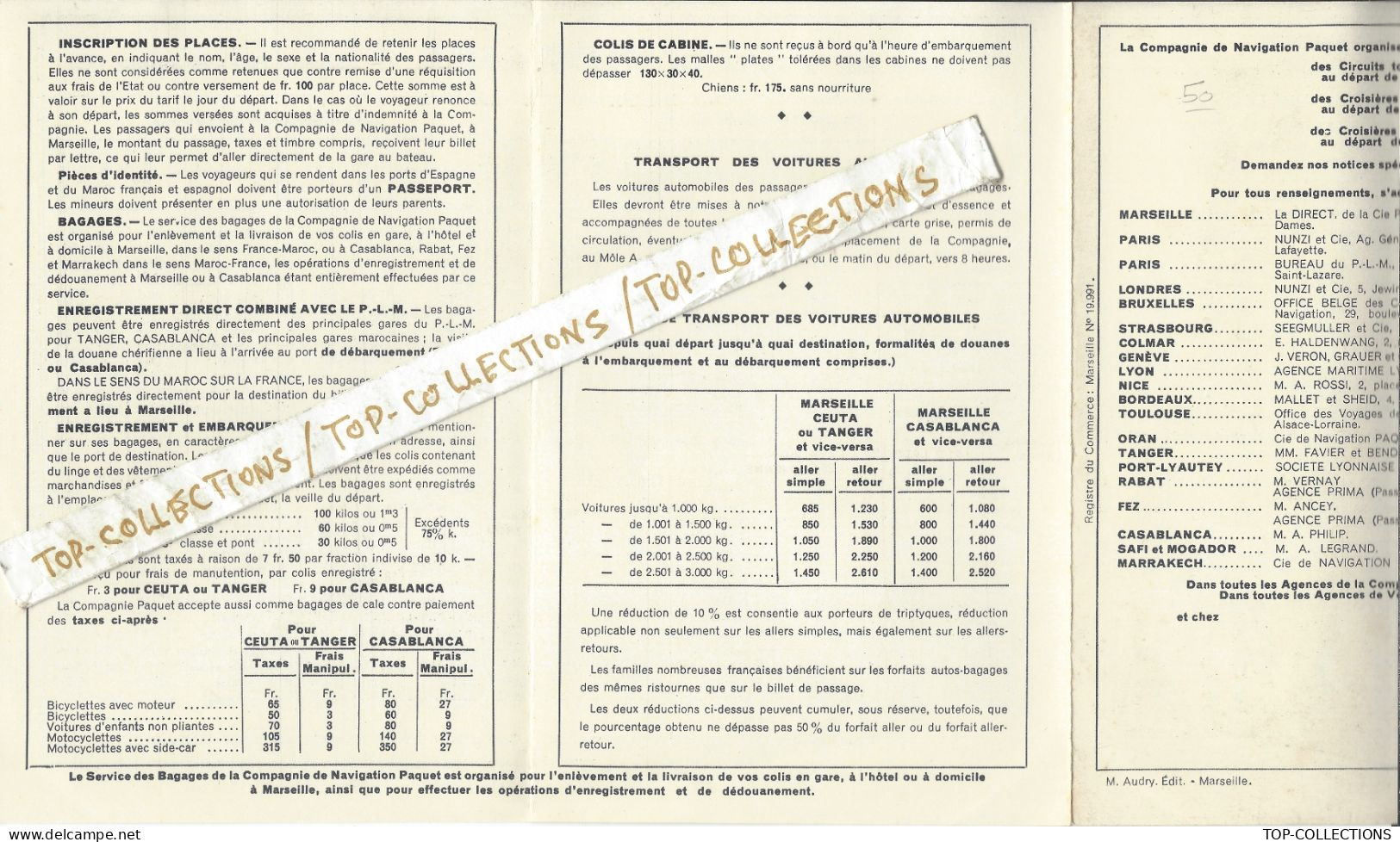 ENTREPRISES COLONIALES DEPLIANT COMPAGNIE NAVIGATION PAQUET MARSEILLE  ITINERAIRES ET HORAIRES Lignes Maroc 1934 V.HIST. - 1900 – 1949